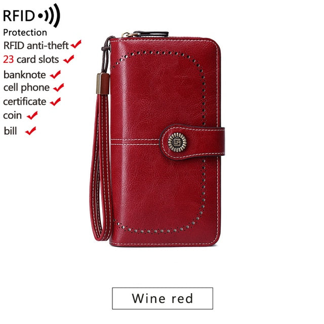 High Quality Women Wallet RFID Anti-theft Leather Wallets For Woman Long Zipper Large Ladies Clutch Bag Female Purse Card Holder