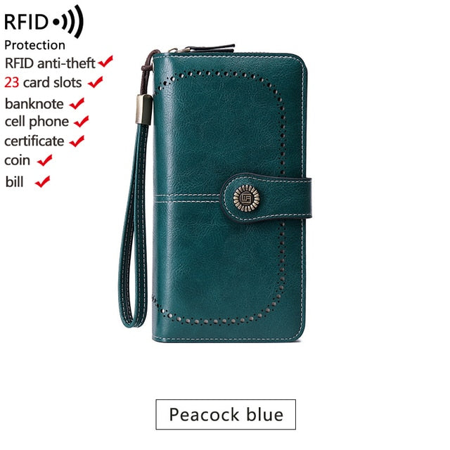 High Quality Women Wallet RFID Anti-theft Leather Wallets For Woman Long Zipper Large Ladies Clutch Bag Female Purse Card Holder