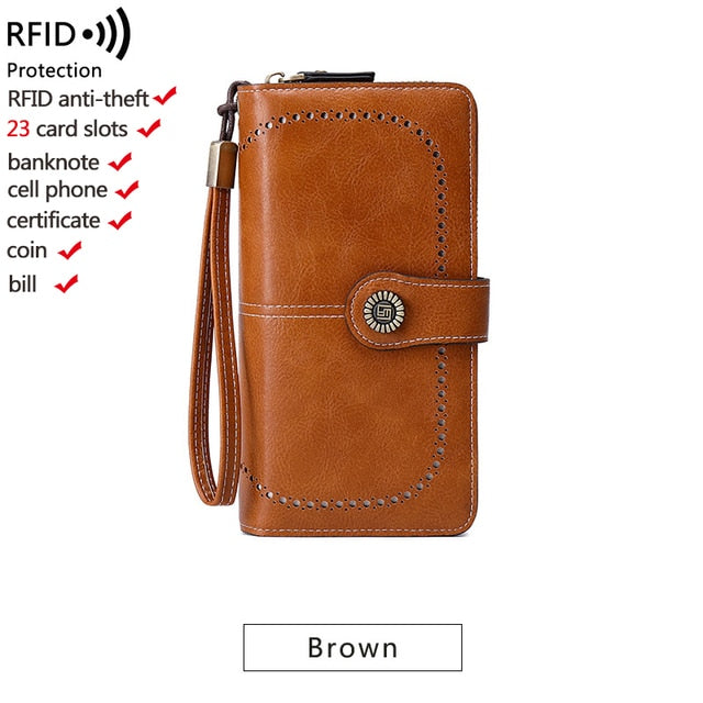 High Quality Women Wallet RFID Anti-theft Leather Wallets For Woman Long Zipper Large Ladies Clutch Bag Female Purse Card Holder