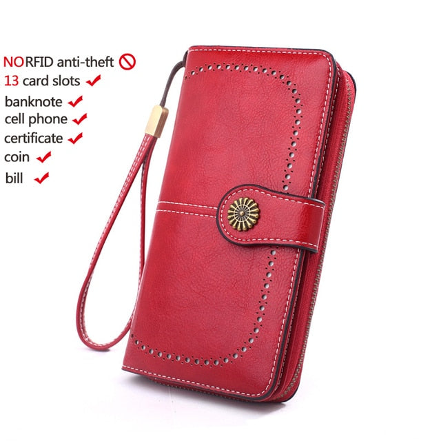 High Quality Women Wallet RFID Anti-theft Leather Wallets For Woman Long Zipper Large Ladies Clutch Bag Female Purse Card Holder