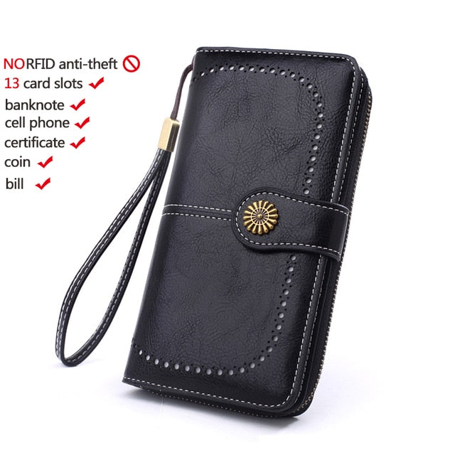 High Quality Women Wallet RFID Anti-theft Leather Wallets For Woman Long Zipper Large Ladies Clutch Bag Female Purse Card Holder