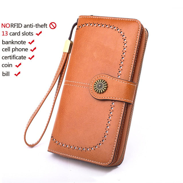 High Quality Women Wallet RFID Anti-theft Leather Wallets For Woman Long Zipper Large Ladies Clutch Bag Female Purse Card Holder