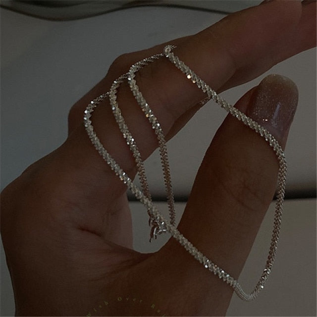 2021 Trend Sparkling Silver Color Choker Necklace for Women Elegant Clavicle Chain Necklace Party Wedding Collar Jewelry Gifts