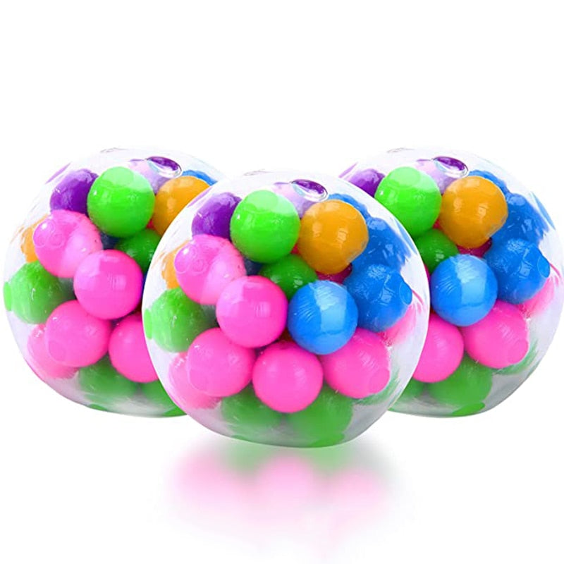 Rainbow Pressure Ball Fidget Sensory Toy DNA Color Beads Stress Relief Ball TPR Soft Glue PU Elastic Moon Ball Squeeze Kids Gift