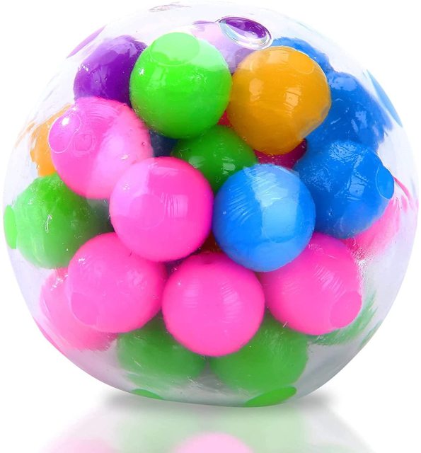 Rainbow Pressure Ball Fidget Sensory Toy DNA Color Beads Stress Relief Ball TPR Soft Glue PU Elastic Moon Ball Squeeze Kids Gift