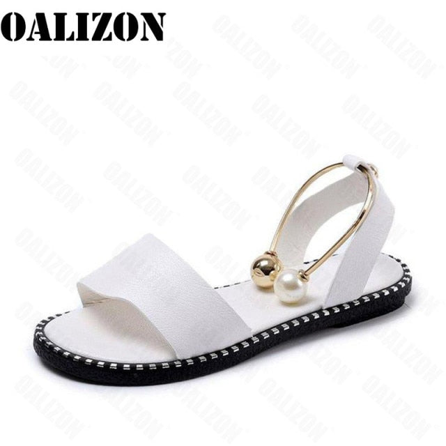 2022 New Summer Women Beaded Pearly Sandals Slippers Shoes Ladies Flats Sandals Flip Flop Casual Flat Slingback Sandals Shoes