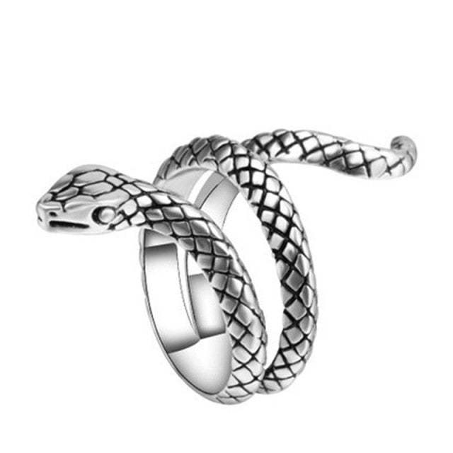 Retro Punk Snake Ring for Men Women Exaggerated Antique Siver Color Fashion Personality Stereoscopic Opening Adjustable Rings