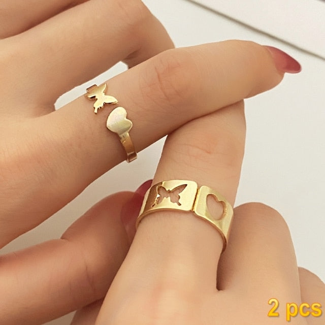 IFMIA Trendy Gold Butterfly Rings For Women Men Lover Couple Rings Set Friendship Engagement Wedding Open Rings 2021 Jewelry