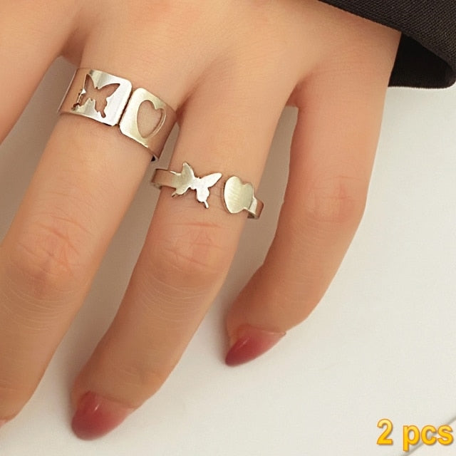 IFMIA Trendy Gold Butterfly Rings For Women Men Lover Couple Rings Set Friendship Engagement Wedding Open Rings 2021 Jewelry