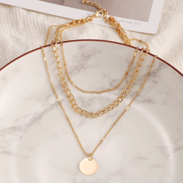 ZOVOLI Vintage Multi Layered Lock Portrait Pearl Round Coin Pendants Necklaces For Women Bohemia Gold Key Heart Long  Jewelry