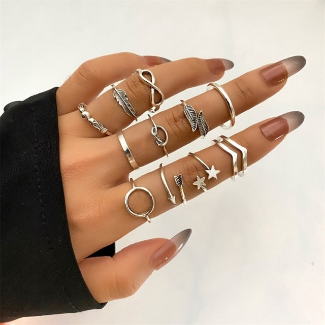 FNIO Bohemian Gold Chain Rings Set For Women Fashion Boho Coin Snake Moon Rings Party 2021 Trend Jewelry Gift