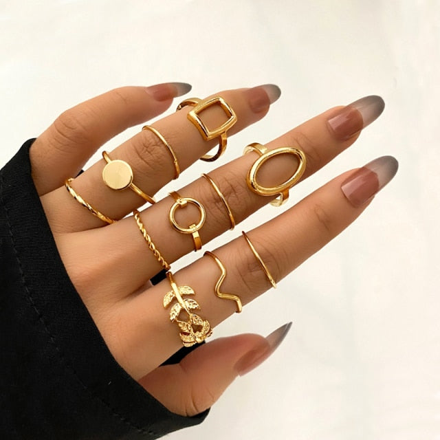 FNIO Bohemian Gold Chain Rings Set For Women Fashion Boho Coin Snake Moon Rings Party 2021 Trend Jewelry Gift