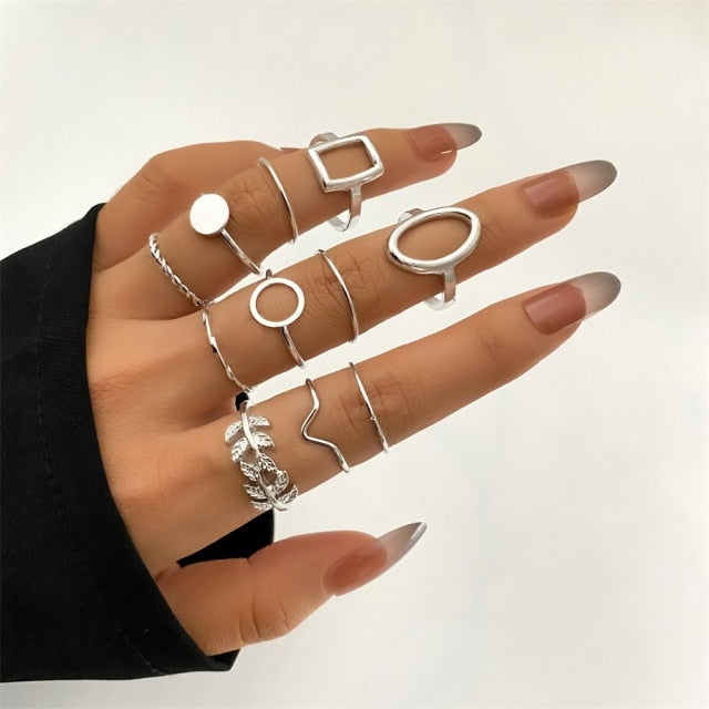 FNIO Bohemian Gold Chain Rings Set For Women Fashion Boho Coin Snake Moon Rings Party 2021 Trend Jewelry Gift