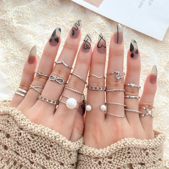 FNIO Bohemian Gold Chain Rings Set For Women Fashion Boho Coin Snake Moon Rings Party 2021 Trend Jewelry Gift